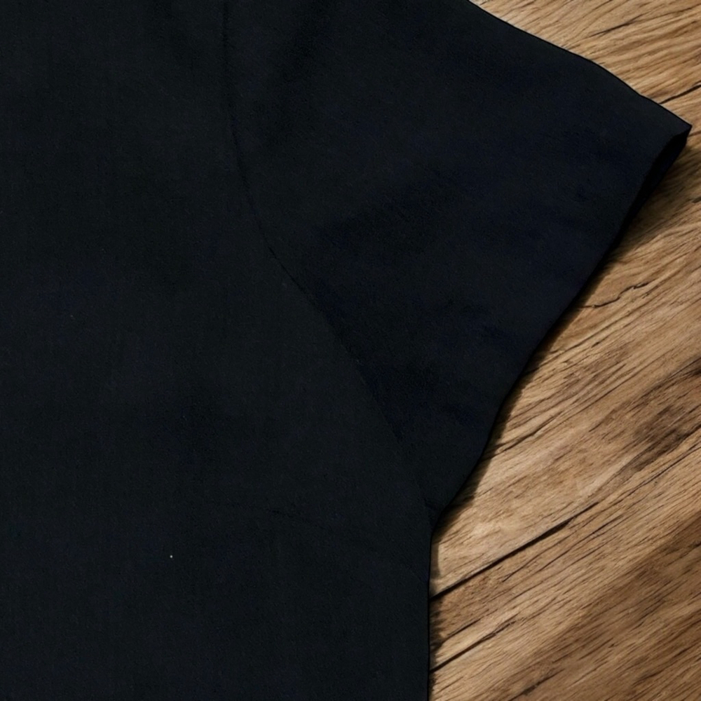 Lulus Black Shift Dress Medium Short Sleeve Gold Zipper Back Casual Chic - Picture 12 of 15
